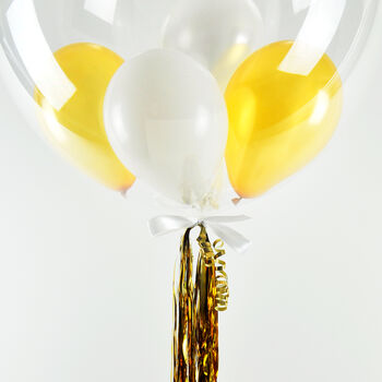 Personalised Gold And White Clear Bubble Balloon, 2 of 4