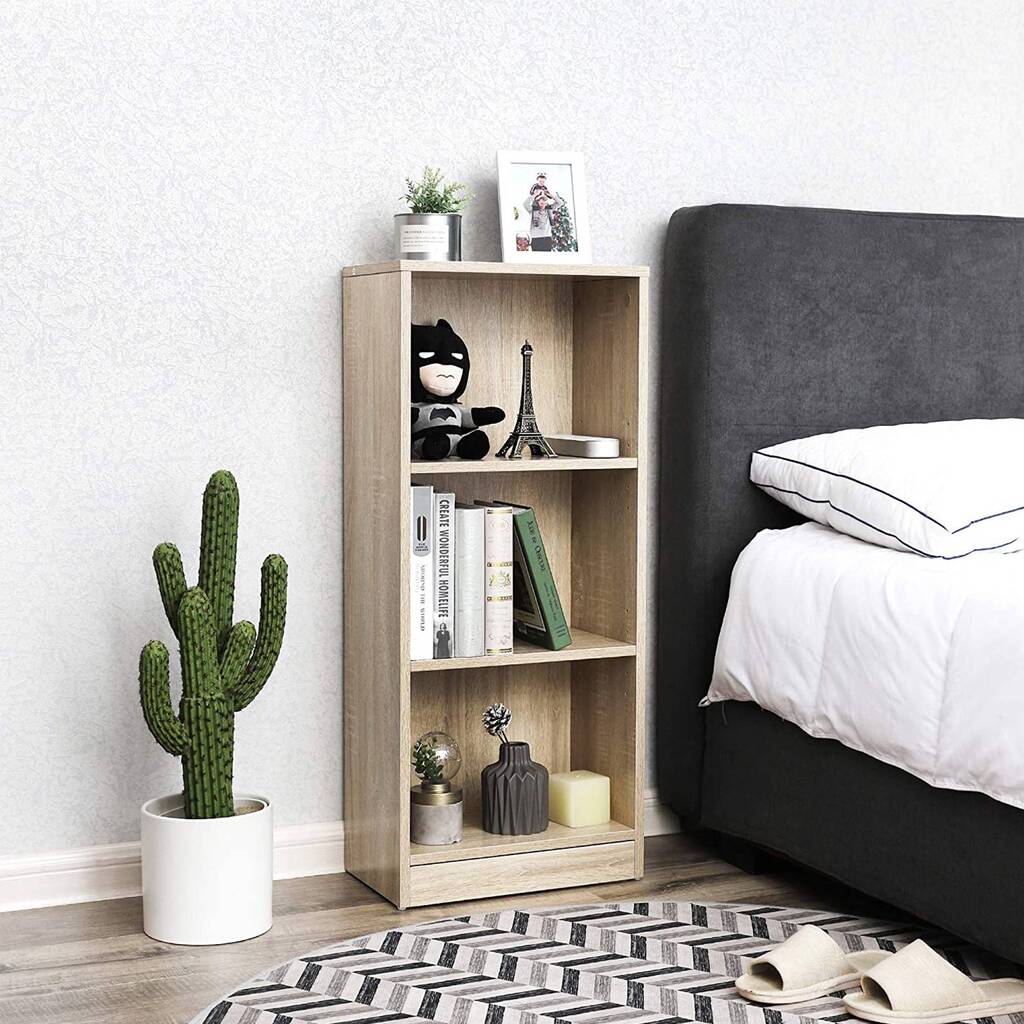 Adjustable Three Tier Oak Wooden Bookcase Bookshelf By Momentum