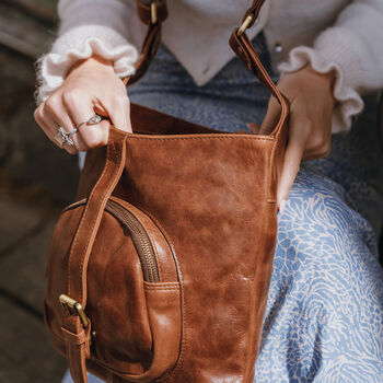Leather Crossbody Shoulder Bag, Distressed Brown, 2 of 6