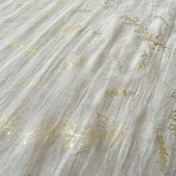 Holly Leaves Christmas Table Runner, Cream And Gold Muslin, 5 of 8