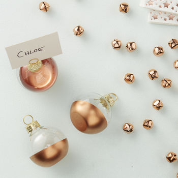 Rose Gold Dipped Glass Bauble Place Cards, 2 of 3