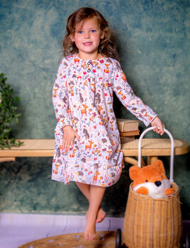 Girls Forest Friends Cotton Long Sleeved Nightie, 2 of 5