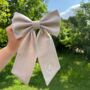 Personalised Embroidered Large Linen Hair Bow, thumbnail 3 of 5
