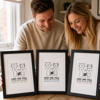 Personalised 'Cats That Got The Cream' Engagement Gift Print For Newly Engaged Couple, 2 of 8