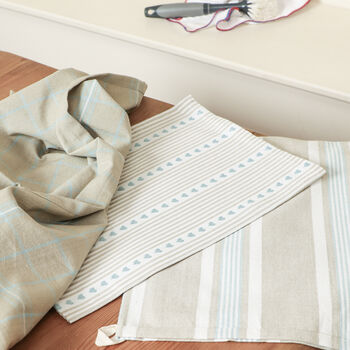 Set Of Three Blue And Stone Tea Towels, 3 of 3
