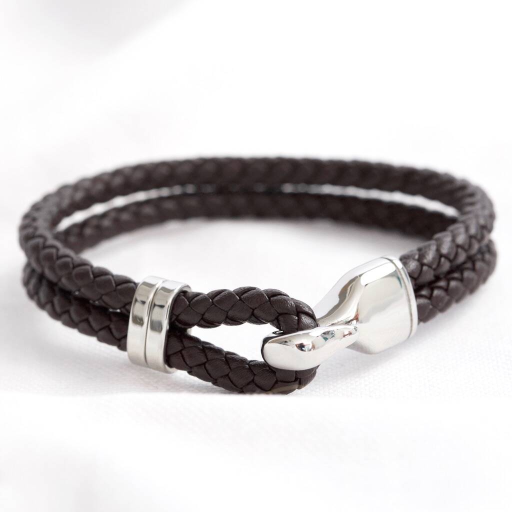Men's Braided Leather And Hook Bracelet By Lisa Angel