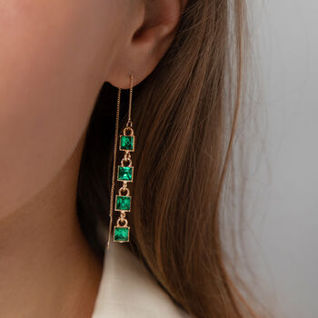 Emerald Green Crystal Threader Earrings, 2 of 3