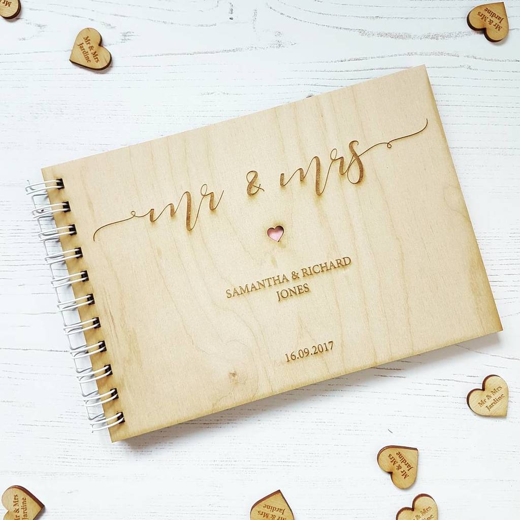 Mr And Mrs Wooden Wedding Guestbook By Design by Eleven