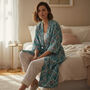 Teal Ditsy Floral Print 100% Cotton Block Print Dressing Gown, thumbnail 6 of 6