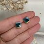 Green Blue Gold Detail Crackle Glaze Square Studs, thumbnail 8 of 10