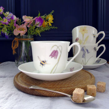 Bee And Spring Flowers China Teacup And Saucer, 2 of 11