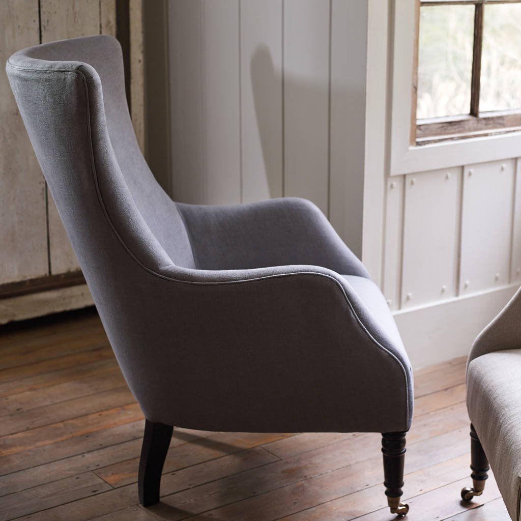 Bromley Wing Back Chair, Grey Linen By Rowen & Wren