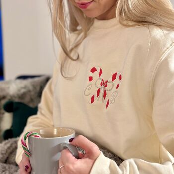 Embroidered Candy Cane Initial Christmas Jumper, 3 of 9