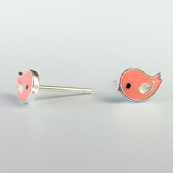 Sterling Silver Pink Bird Stud Earrings, 4 of 6