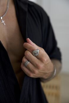 Mens Silver Stainless Steel World Map Signet Ring, 5 of 7