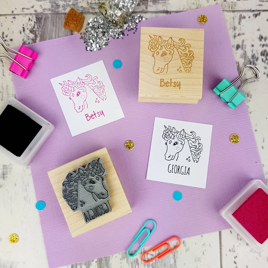 Unicorn Personalised Rubber Stamp, 1 of 3