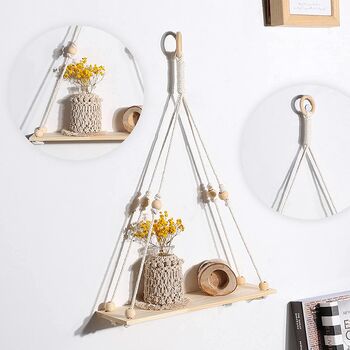 Macrame Wall Hanging Shelf Wooden Handmade Cotton Rope, 7 of 8