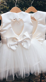 Duchess Satin Flower Girl Dress – Heart Back Tulle Gown Handmade In UK, 2 of 11