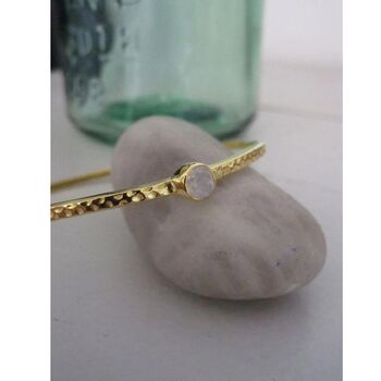 925 Silver Tri Stone Bangle, Gold Plated + Moonstone, 2 of 5