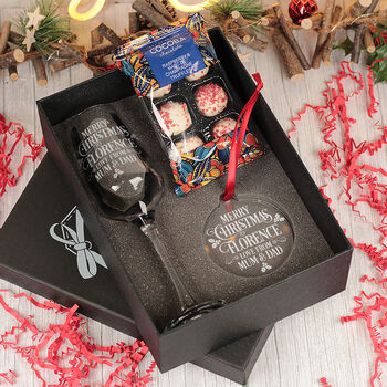 Merry Christmas Champagne Flute With Chocolate And Decoration Gift Set, 4 of 7