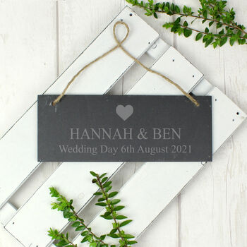 Personalised Heart Motif Hanging Slate Decoration, 2 of 3