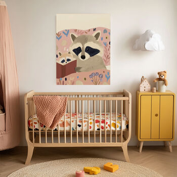 Racoon Bedtime Story Nursery Art Print, 2 of 4