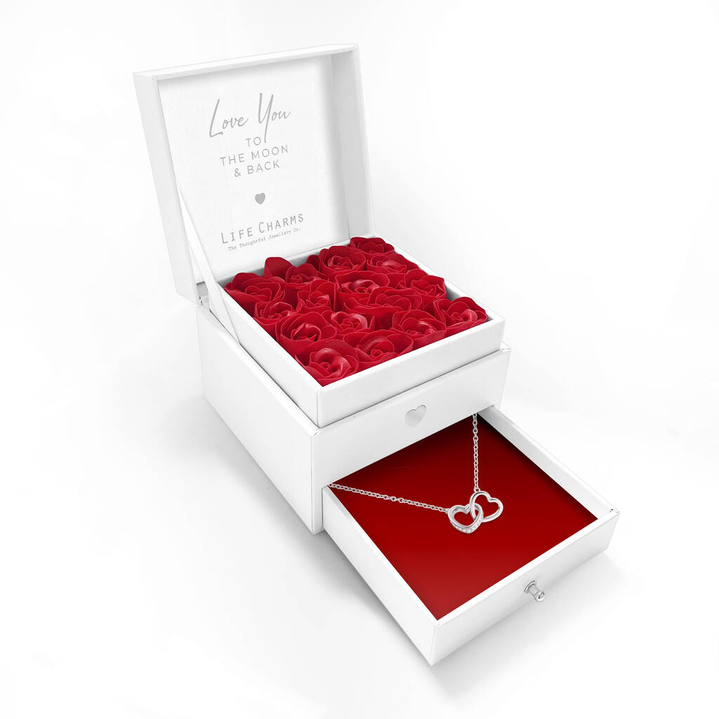 Valentine's Day Red Roses Jewellery Box And Necklace Gift Set, 1 of 3