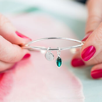 Personalised Open Cuff Bangle With Marquise Birthstone, 3 of 10