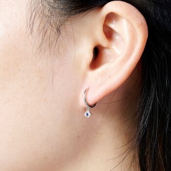 Silver Evil Eye Charm Hoop Earrings, Charm Earrings, Dainty Hoops, 2 of 7