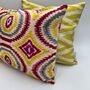 Oblong Ikat Velvet Cushion Multi Coloured Circles, thumbnail 4 of 9