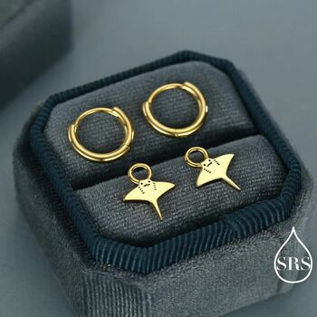 Kawaii Manta Ray Huggie Hoop Earrings In Sterling Silver, 3 of 11
