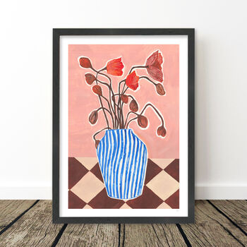 Striped Vase Of Poppies Still Life Print, 6 of 8