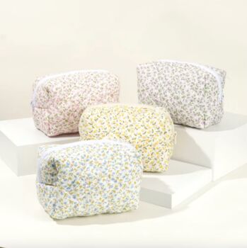 Blossom Floral Quilted Makeup Bag⎜Yellow Travel Cosmetic Pouch⎜Gift For Her, Birthday, Mother's Day Gift, 2 of 3