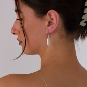 Bridal Biwa Pearl Huggie Hoop Earrings, 6 of 7