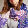 Fine Wool Graphic Mixed Collage Purple Pink Scarf, thumbnail 3 of 6