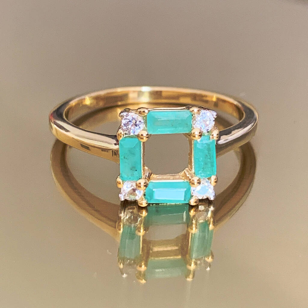 Art Deco Emerald Square Ring, 1 of 7