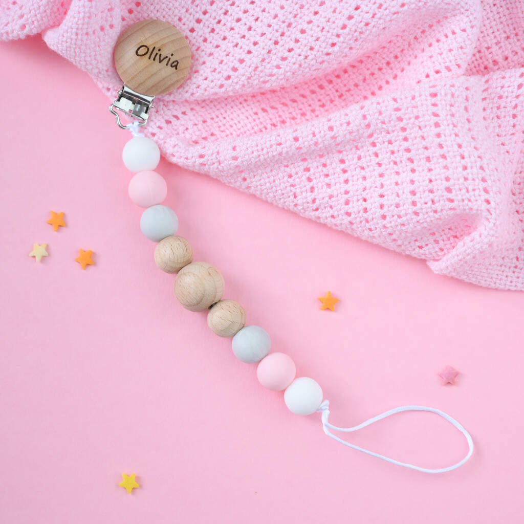 Personalised Dummy Clip / Grey, Pink And White By KEEDD