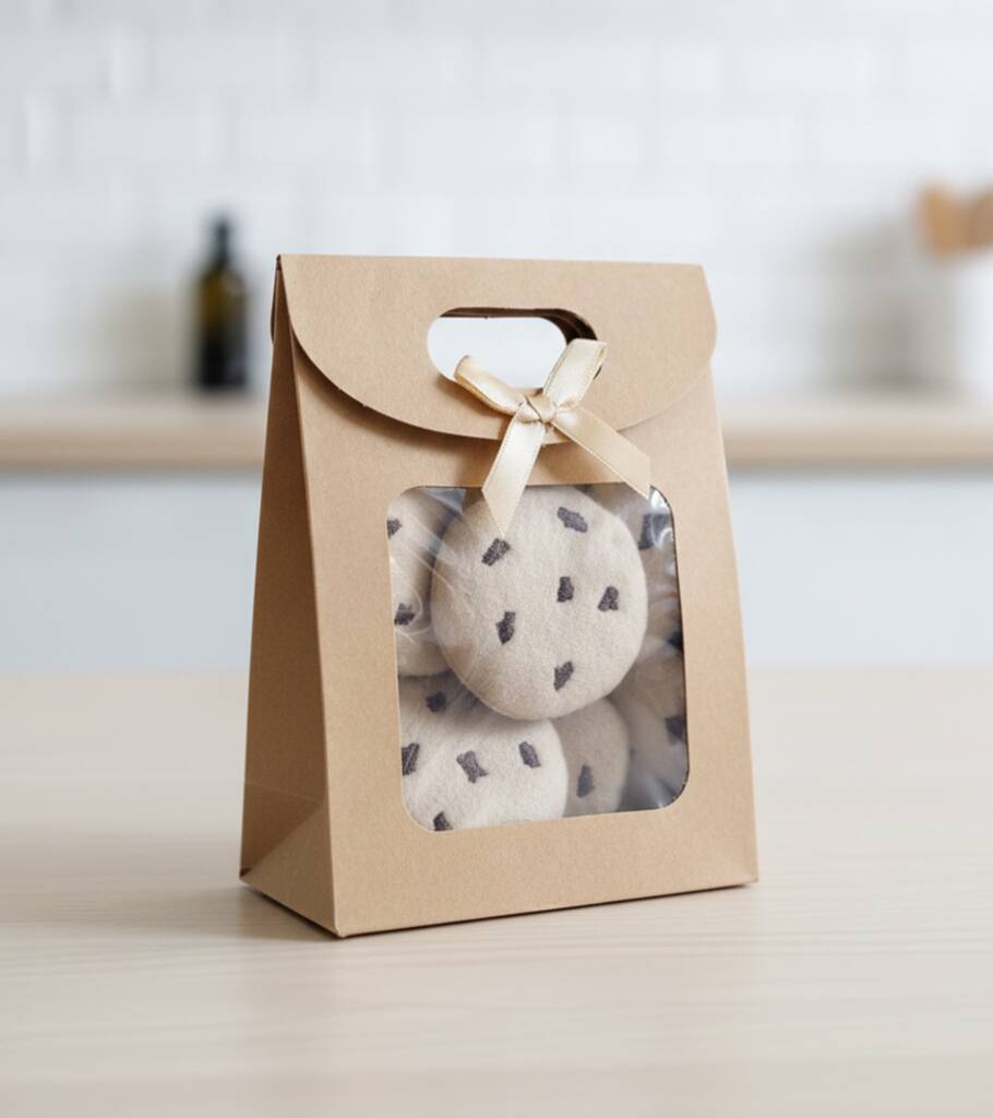 Six Handmade Felt Chocolate Chip Cookies Set: Ukca/Ce Certified Play Food, 1 of 6