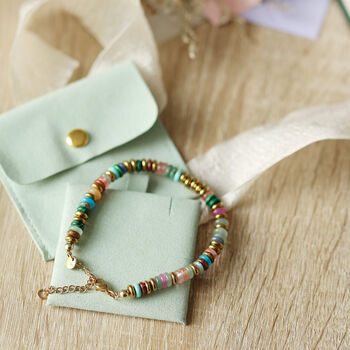 Multi Coloured Semi Precious Stone And Gold Bead Bracelet, 6 of 12