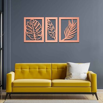 Three Panels Wooden Leaves Wall Art Home Decor, 4 of 9
