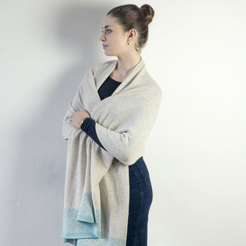 Knitted Shawl/Scarf In Linen/Seafoam, 3 of 6