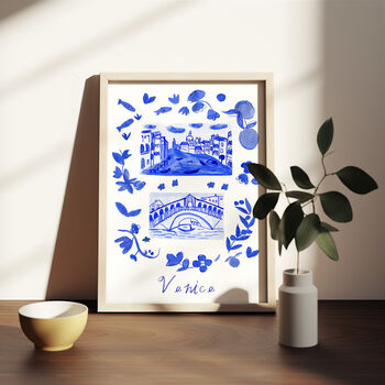 Scenes Of Venice, Italy Blue Tile Inspired Travel Print, 6 of 12