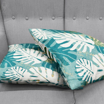 Turquoise Cushion Cover With Tropical White Leaves, 4 of 7