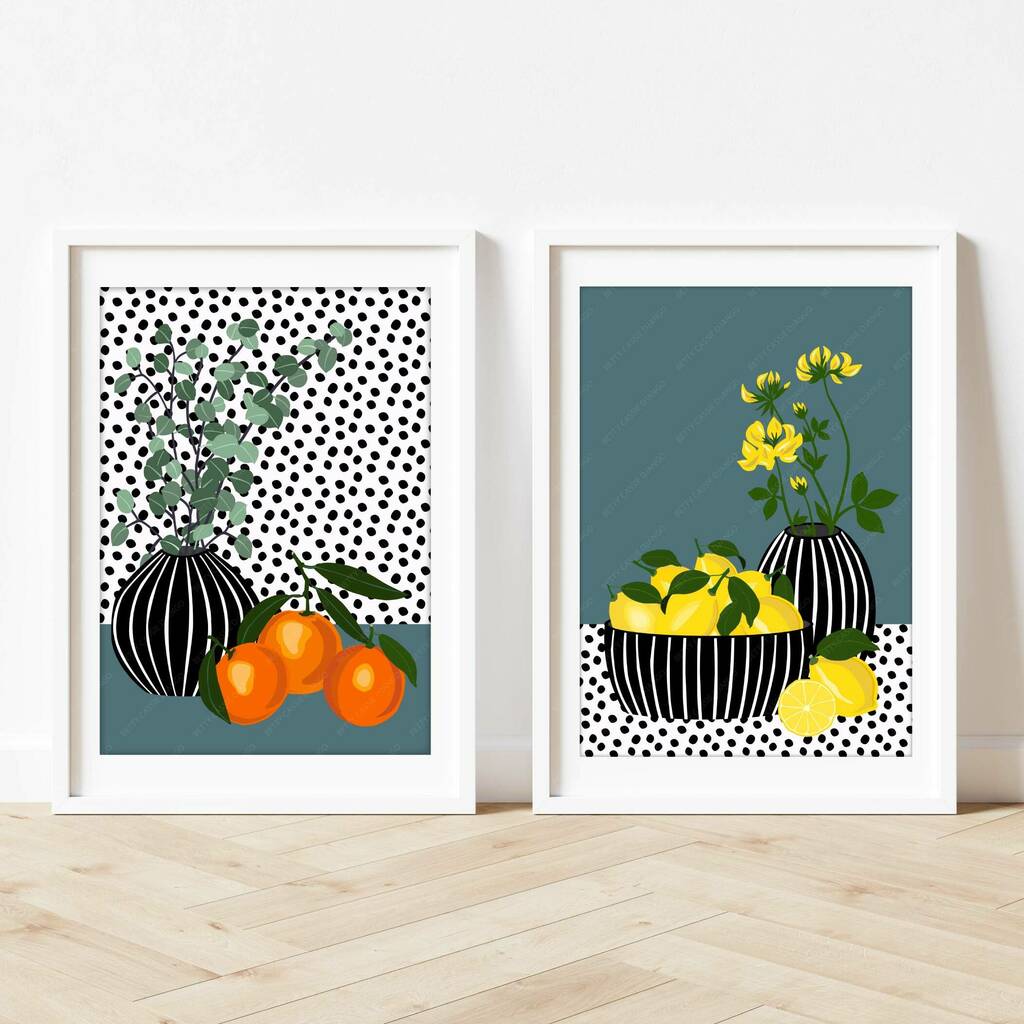 Oranges And Lemons Against A Spotty Background, 1 of 12