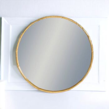 Antique Gold Round Metal Bamboo Wall Mirror, 3 of 5