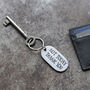 Personalised Iron Keyring Dog Tag Design, Hand Stamped, thumbnail 5 of 7