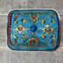 Handpainted Blue Patterned Butter Dish, thumbnail 5 of 5