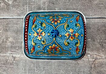 Handpainted Blue Patterned Butter Dish, 5 of 5