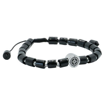Men's Compass Bead Adjustable Black Agate Bracelet, 3 of 5