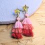 Pink Tassel Dangly Star Christmas Earrings, thumbnail 1 of 4